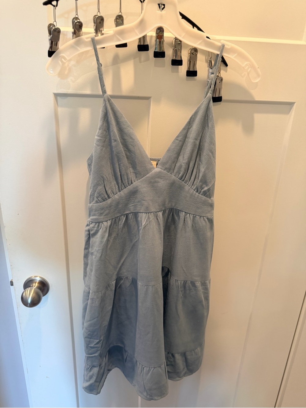 Monteau Medium Dusty Blue Linen Blend Tiered Wide Leg Jumpsuit